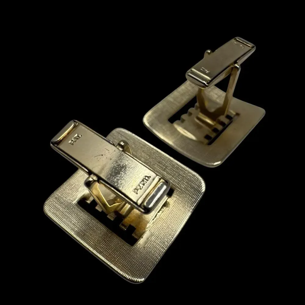 Vintage Gold Tone USA Pat. Pend Cufflinks Square Modernist Bar Design 22.7mm
